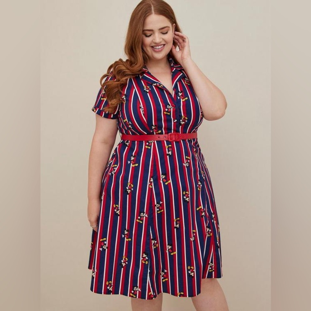 Torrid Disney Mickey Mouse Retro Swing Dress - Poplin Striped Red & Blue size 14 - Picture 3 of 10